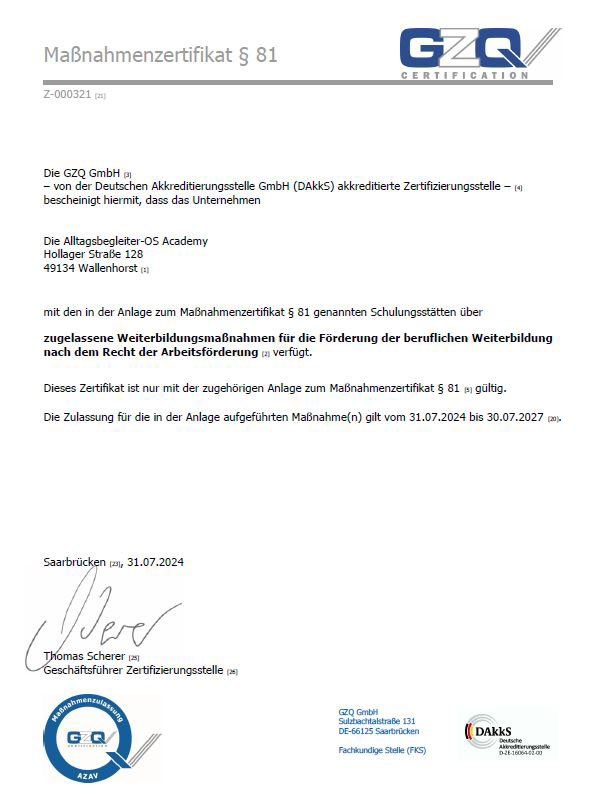 GZQ – Zertifikat Maßnahmenzulassung §81_2